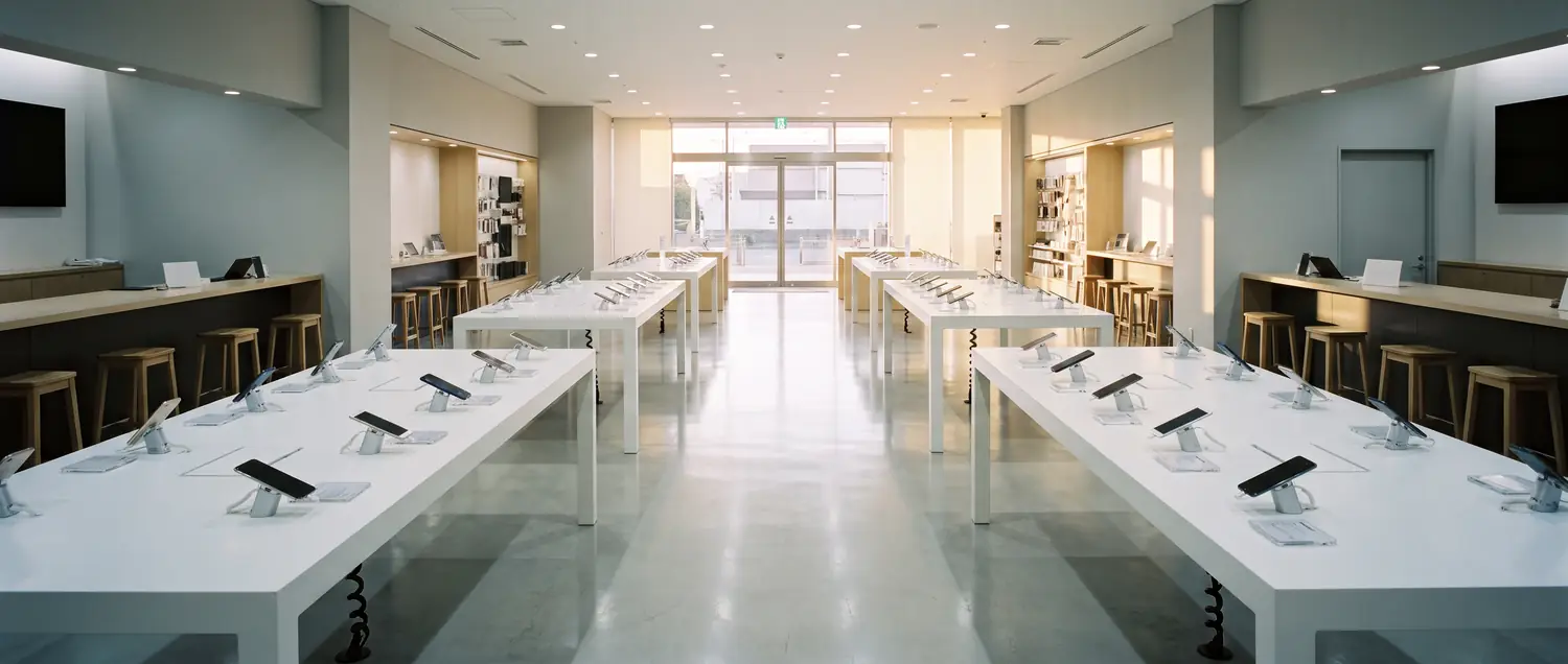 開店前の家電量販店のスマートフォン売場